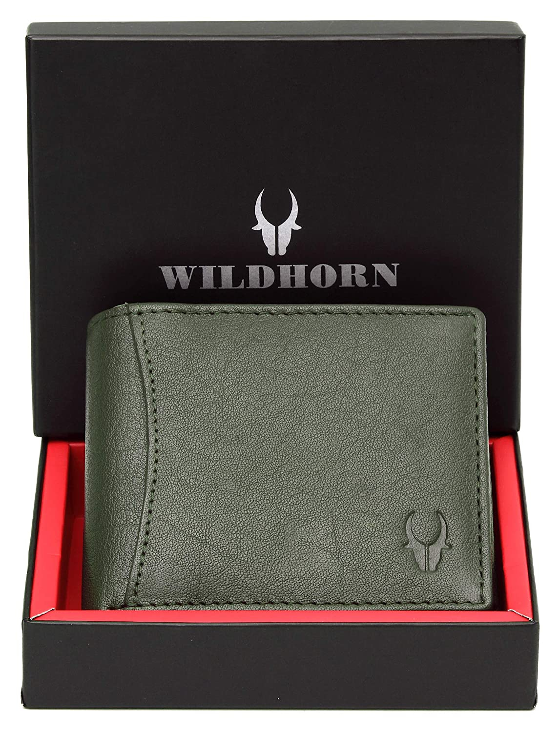 WildHorn Nepal RFID Protected Genuine Leather Green Men's Wallet (WH7311 plain green)