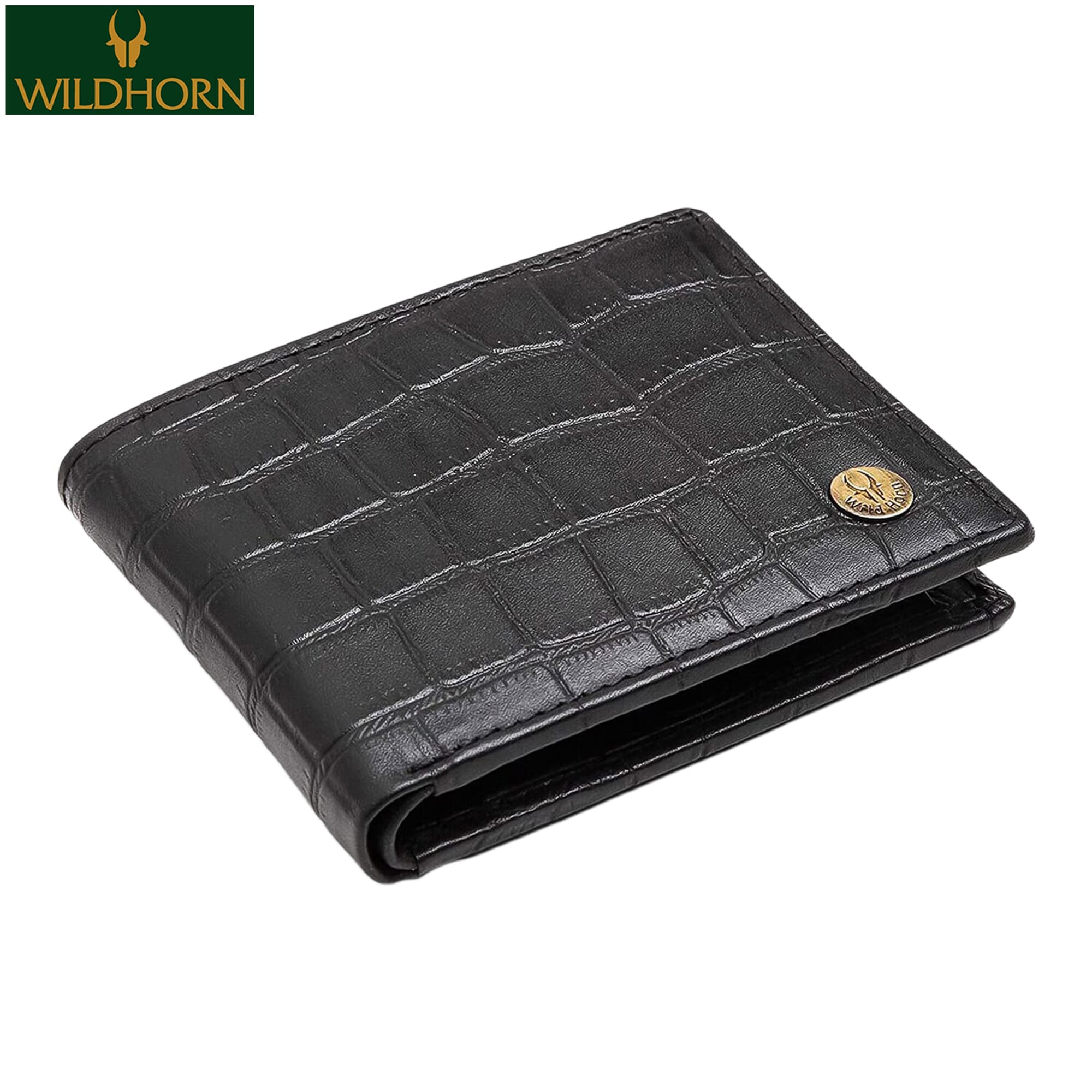 WildHorn Nepal® RFID Protected Genuine Leather Wallet for Men ( WH 2052 New Croco Black)