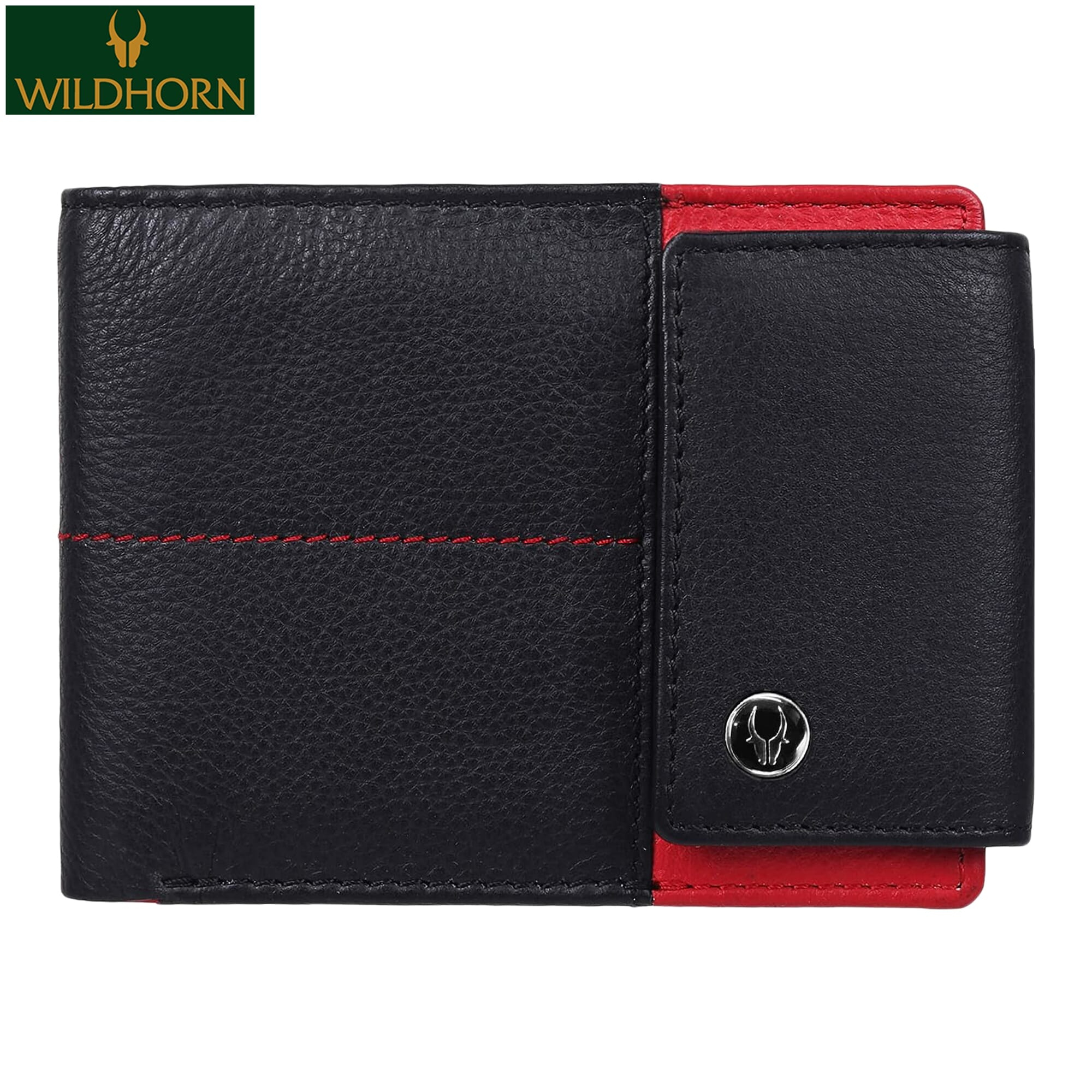 WildHorn Nepal RFID Protected Genuine Leather Wallet for Men (WH 500 BLK&RED)