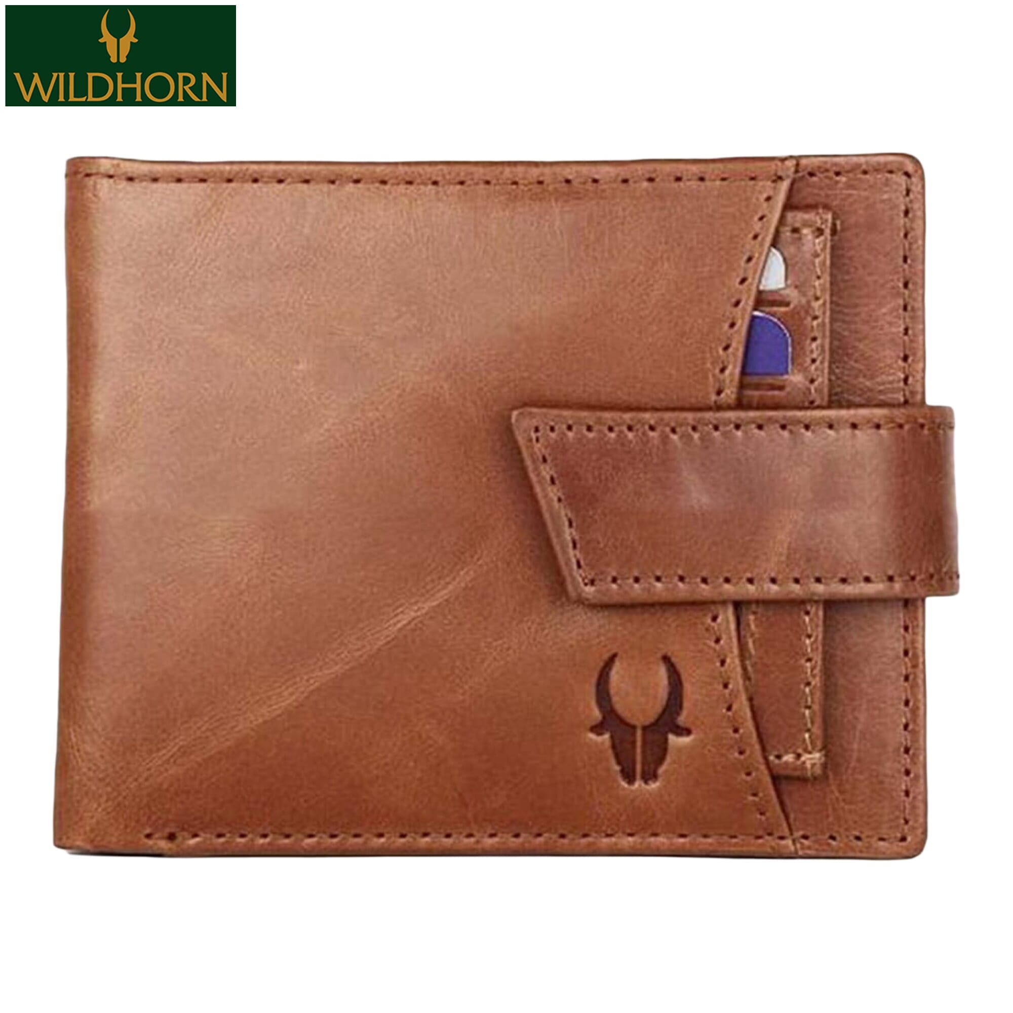 WildHorn Nepal 100% Genuine Soft Leather Tan Men's Wallet (WH272 TAN Crunch White Stiching)