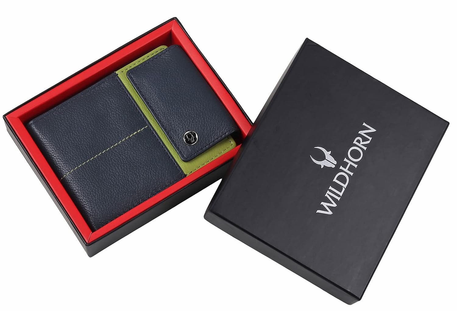 WildHorn Nepal RFID Protected Genuine Leather Wallet for Men (WH500-NAVY&GRN)