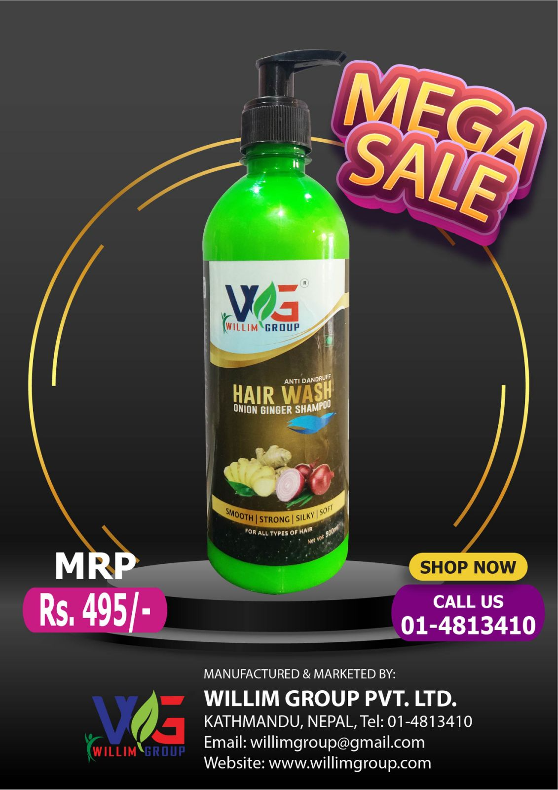 Willim Group Anti Dandruff Hair Wash Onion Ginger Shampoo 500ml