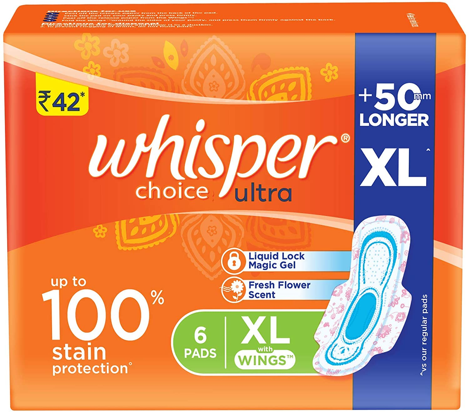 Whisper Sanitary Pads Ultra Choice XL 6S