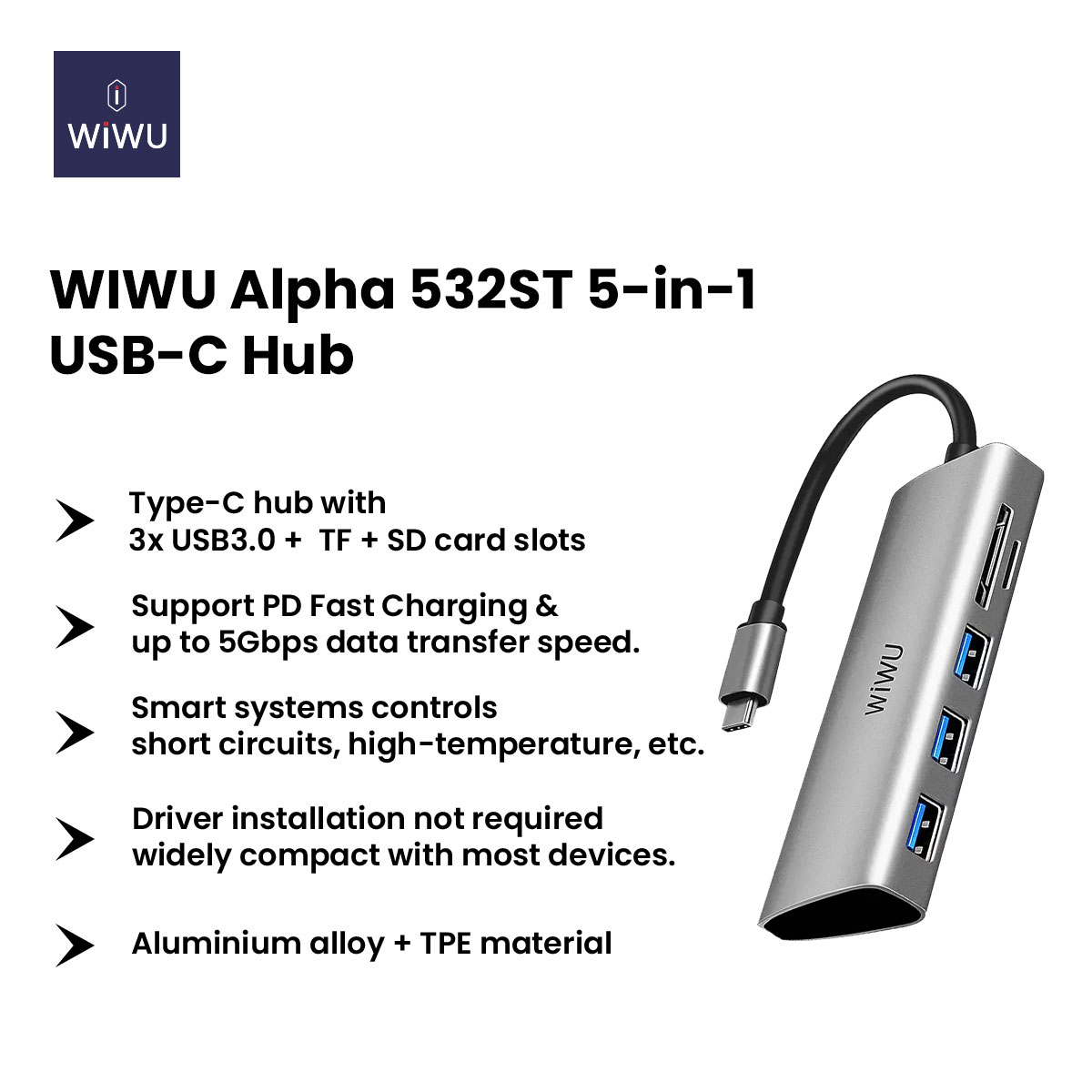 WiWU Alpha 532ST 5-in-1 USB-C Hub