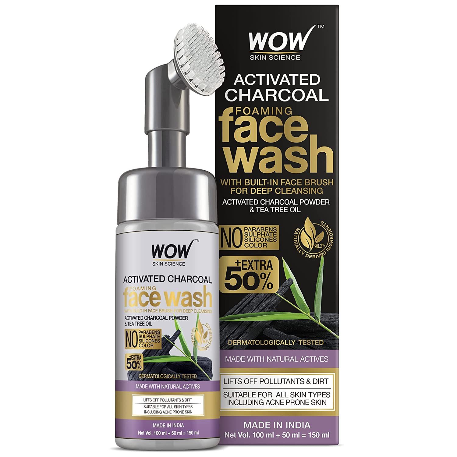 WOW Skin Science Foaming Activated Charcoal Face Wash 150ml