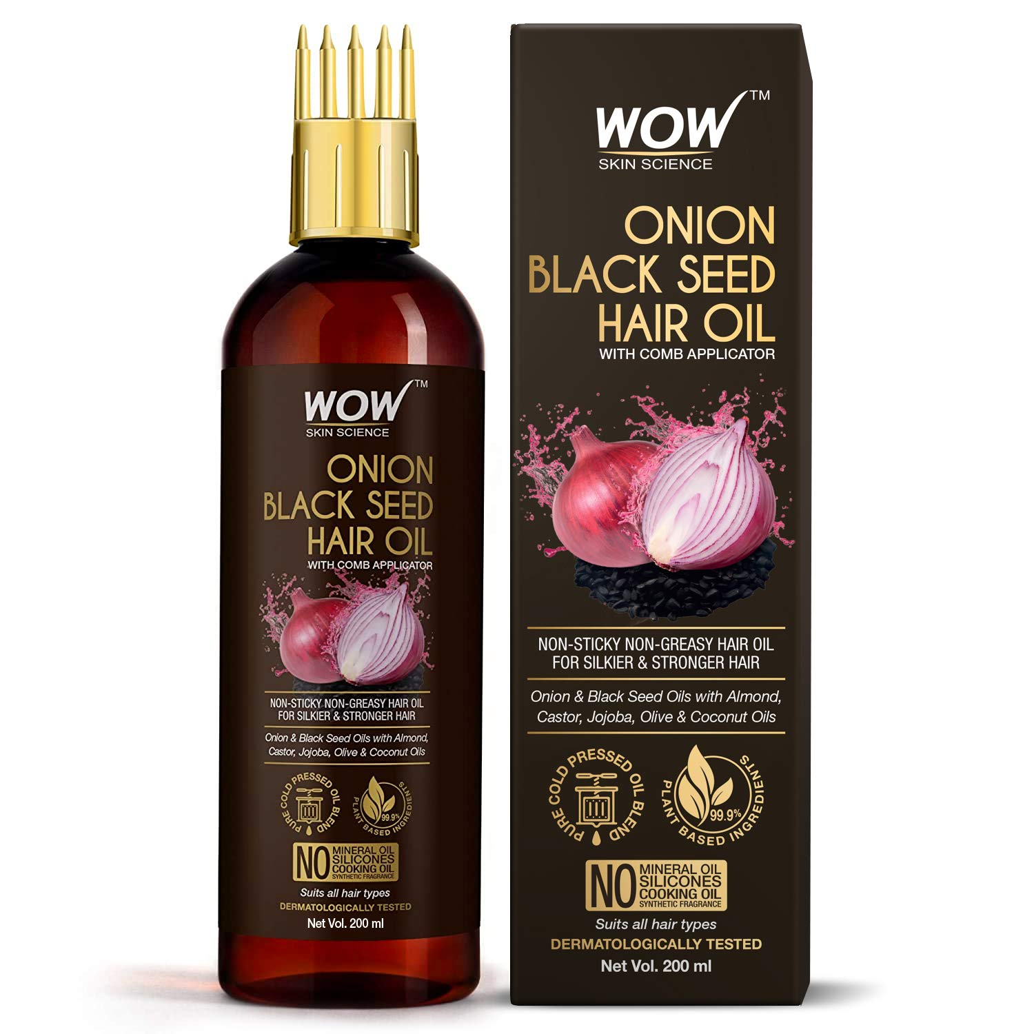 WOW Skin Science Onion Black Seed Hair Oil With Comb Applicator (200ml)