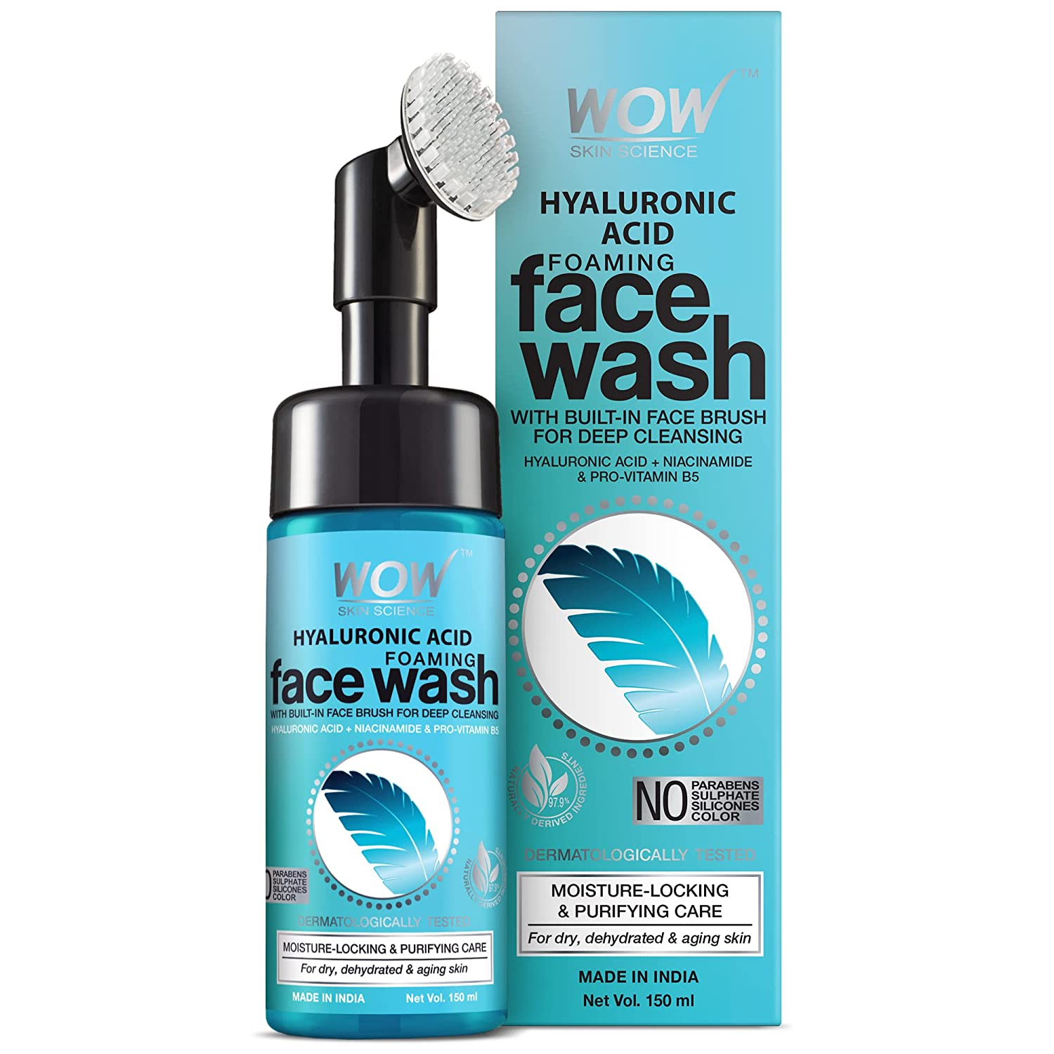 WOW Skin Science Hyaluronic Acid Foaming Face Wash with Built-In Brush- 150ml