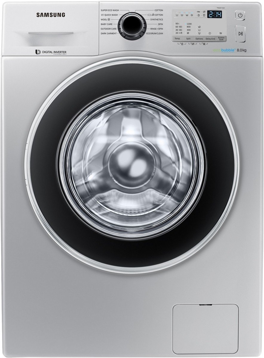 Samsung Fully Automatic Front Loading Washing Machine With Bubble Technology Silver WW80J4213GS - 8 Kg 