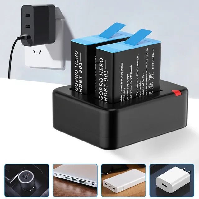 X-457-6 Dual USB Charger for gopro 9/10 black (LCD Display) (package with box)