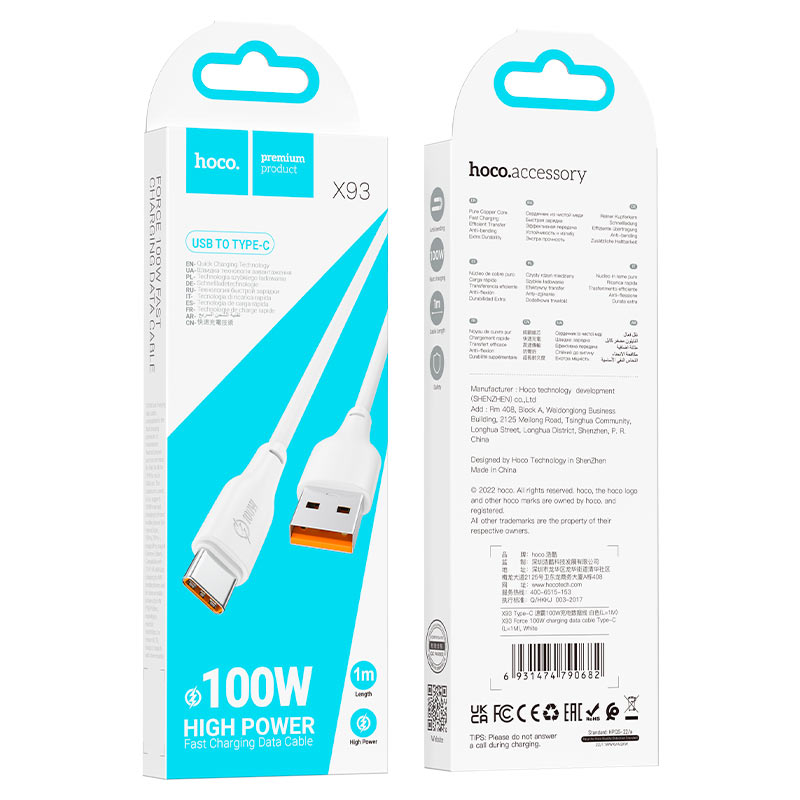 Hoco X93 Force 100 W Fast Charging Data Cable Type-C