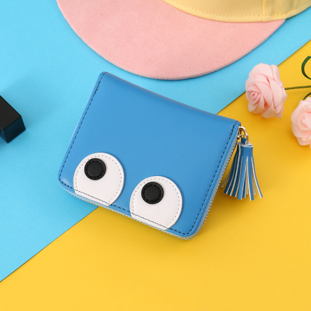 Ximi Vogue Life  Funny Eyes Patch 3-Fold Short Wallet for Women (Blue)