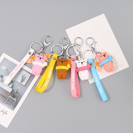 Ximi Vogue Life Bear Wearing Swimming Ring Silicone Key Chain with Finger Strap