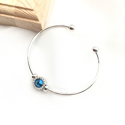 Ximi Vogue Life Blue Charm Silver Open Bangle Bracelet