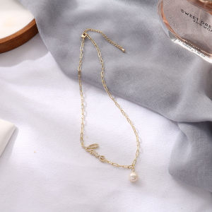 Ximi Vogue Life Golden Letters & Pearl Pendent Necklace