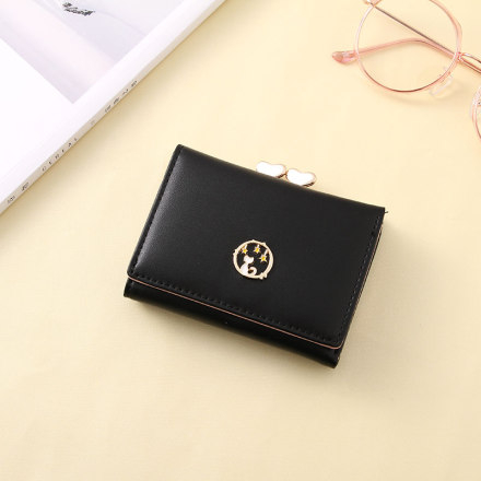Ximi Vogue Life Metal Cat Short Wallet for Women (Black)
