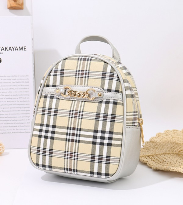 Ximi Vogue Life Simple Style Trendy Plaid Mini Backpack (Silver)