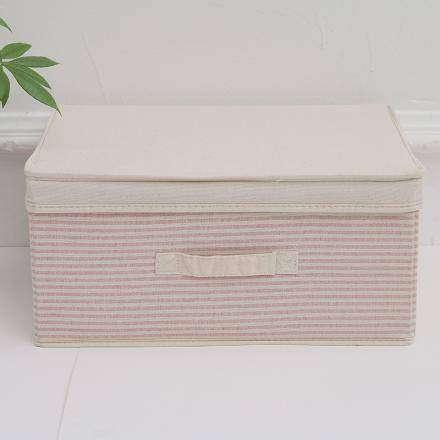 Ximi Vogue Life Small-Sized Ramie Cotton Striped Storage Box(Red)