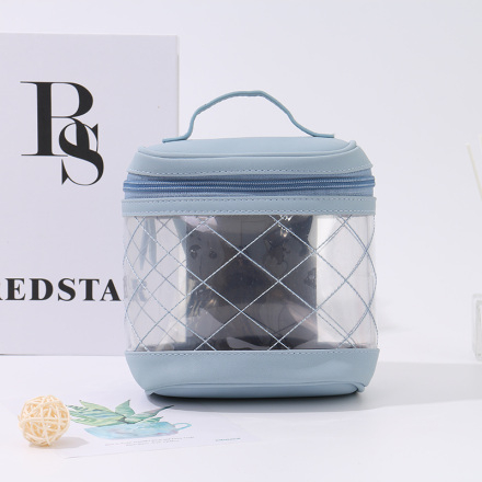 Ximi Vogue Life Stylish Rhombus Stitching Clear Round Makeup Bag (Blue)