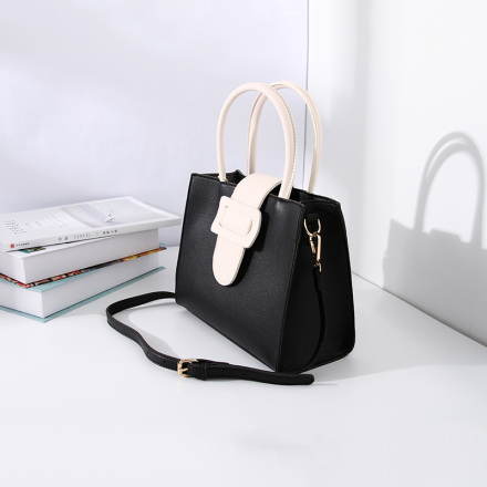 Ximi Vogue Life Stylish Vogue Handbag with Large Buckle for Women (Black and White)