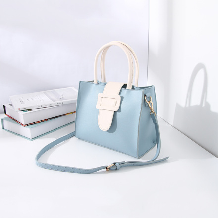Ximi Vogue Life Stylish Vogue Handbag with Large Buckle for Women (Blue and White)
