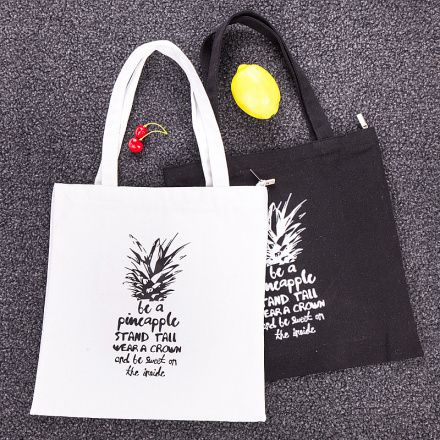 Ximi Vogue Trendy Pineapple Letters Print Zippered Canvas Bag