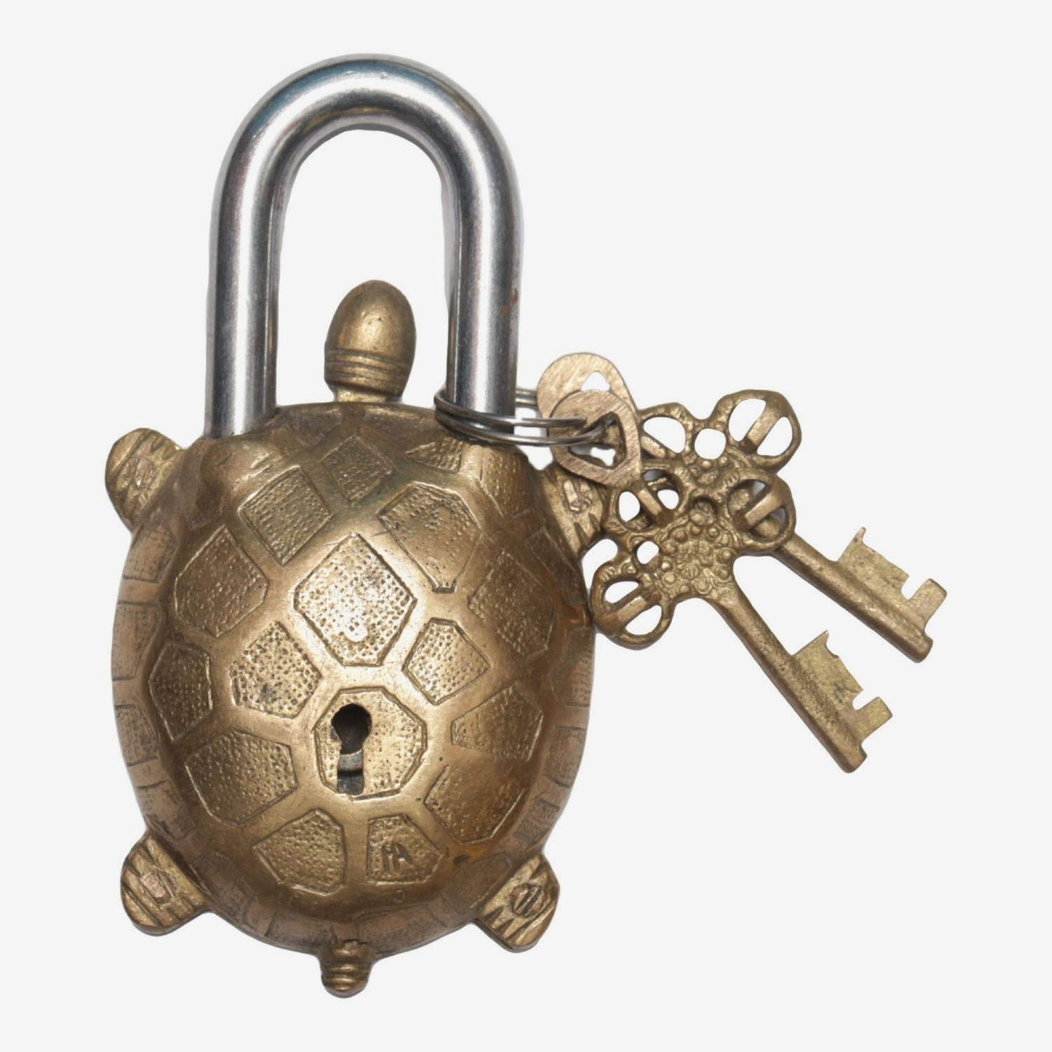 Seven Chakra Handicraft - Yellow Tortoise Lock With Two Keys 13 cm 460 g