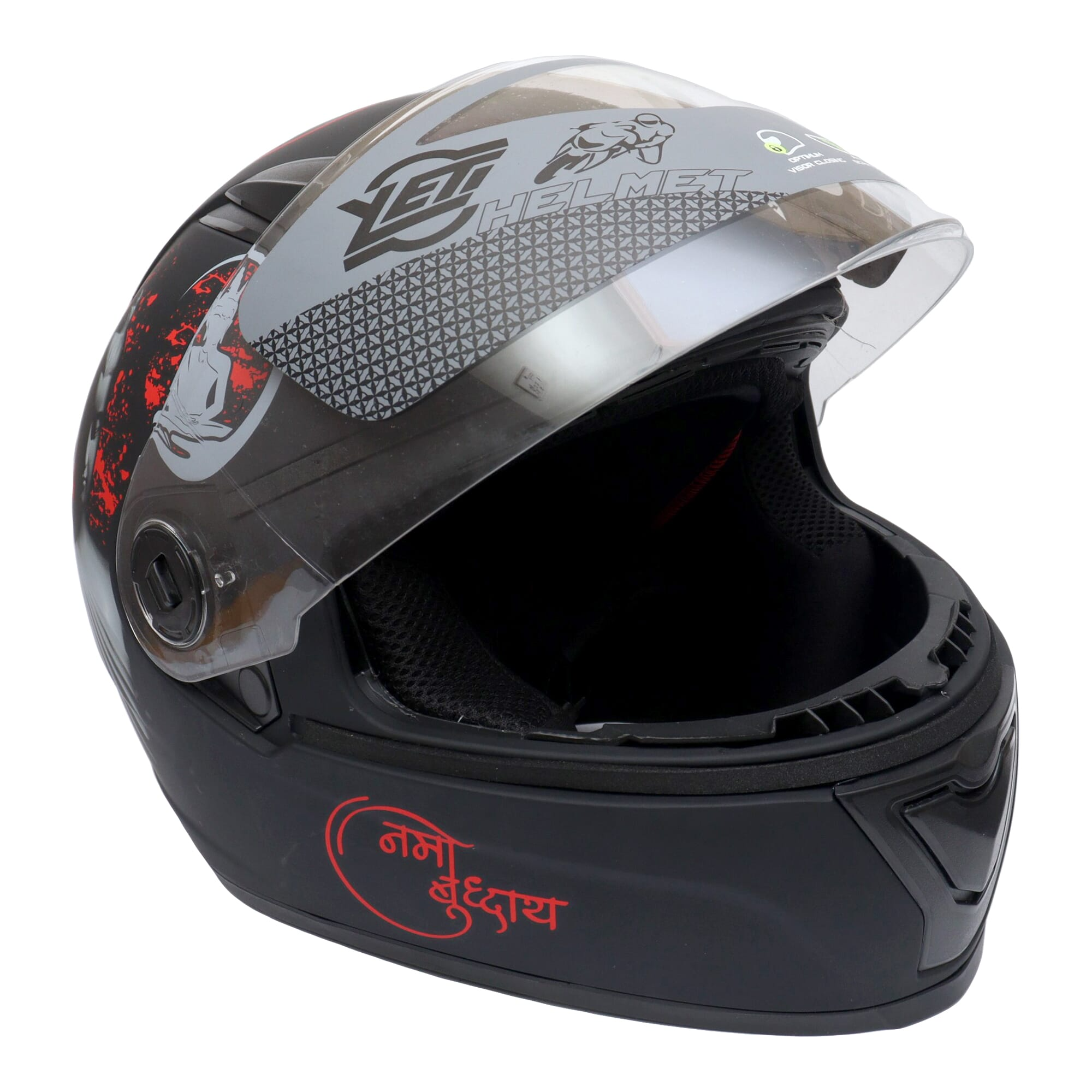 Yeti Helmets Rapid Lord Buddha Printed Single Visor Full Helmet Black Red(Washable)