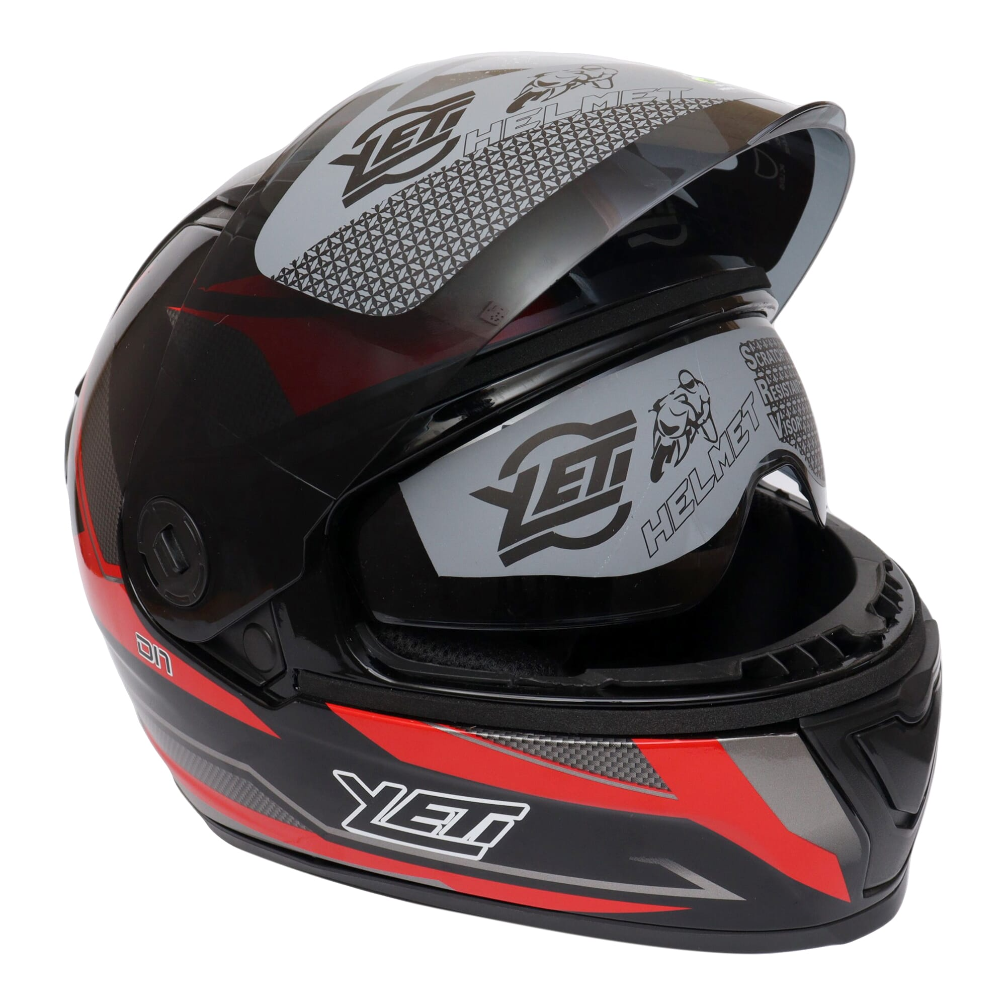 Yeti Helmets Rapid D-7 Black Red Double Visor Full Helmet (Washable)