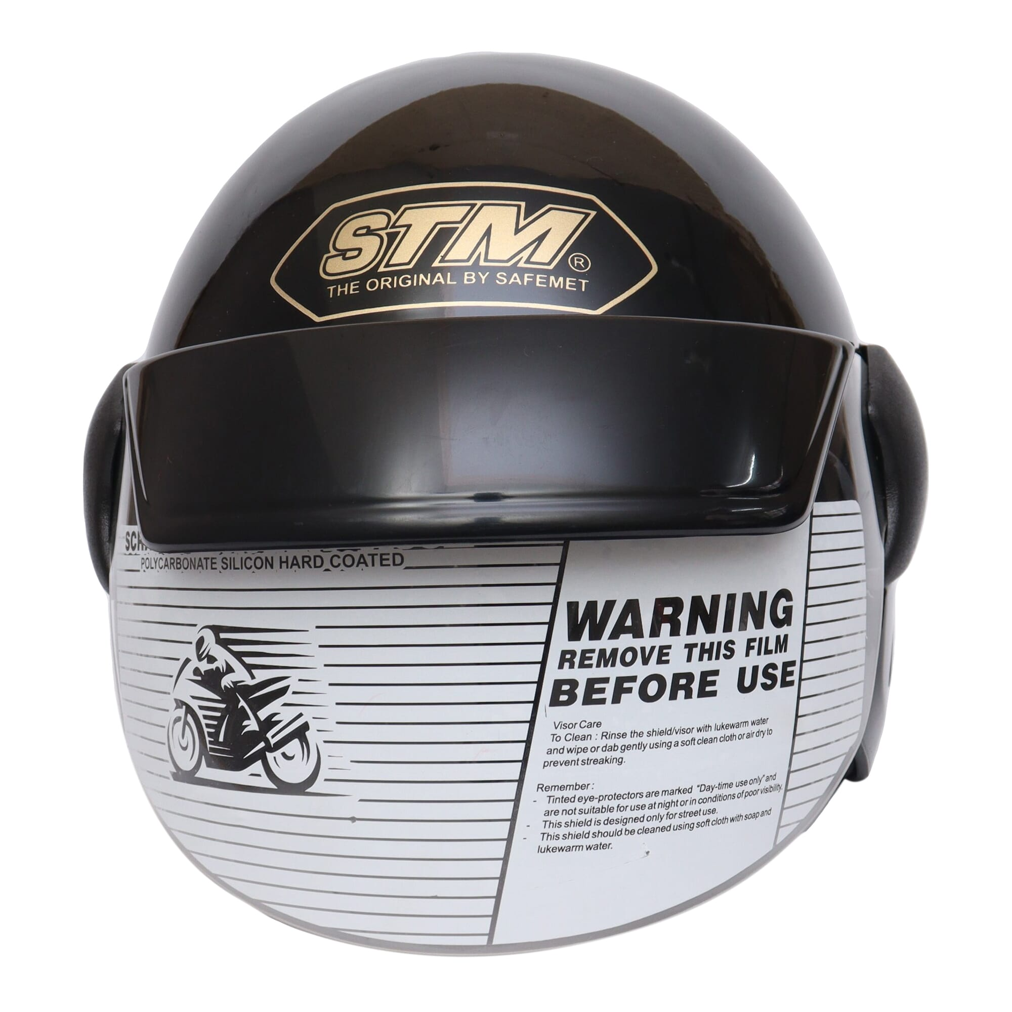 Yeti Helmets STM Cap Shinny Model Single Visor Half Helmet - Black