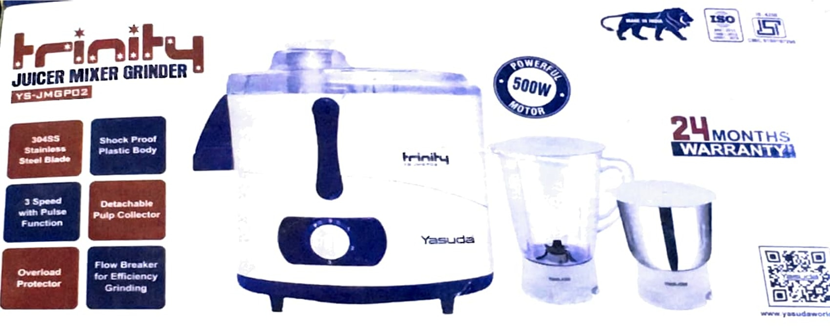 Yasuda Juicer Mixer Grinder YS-JMGP02 Shake- 500W
