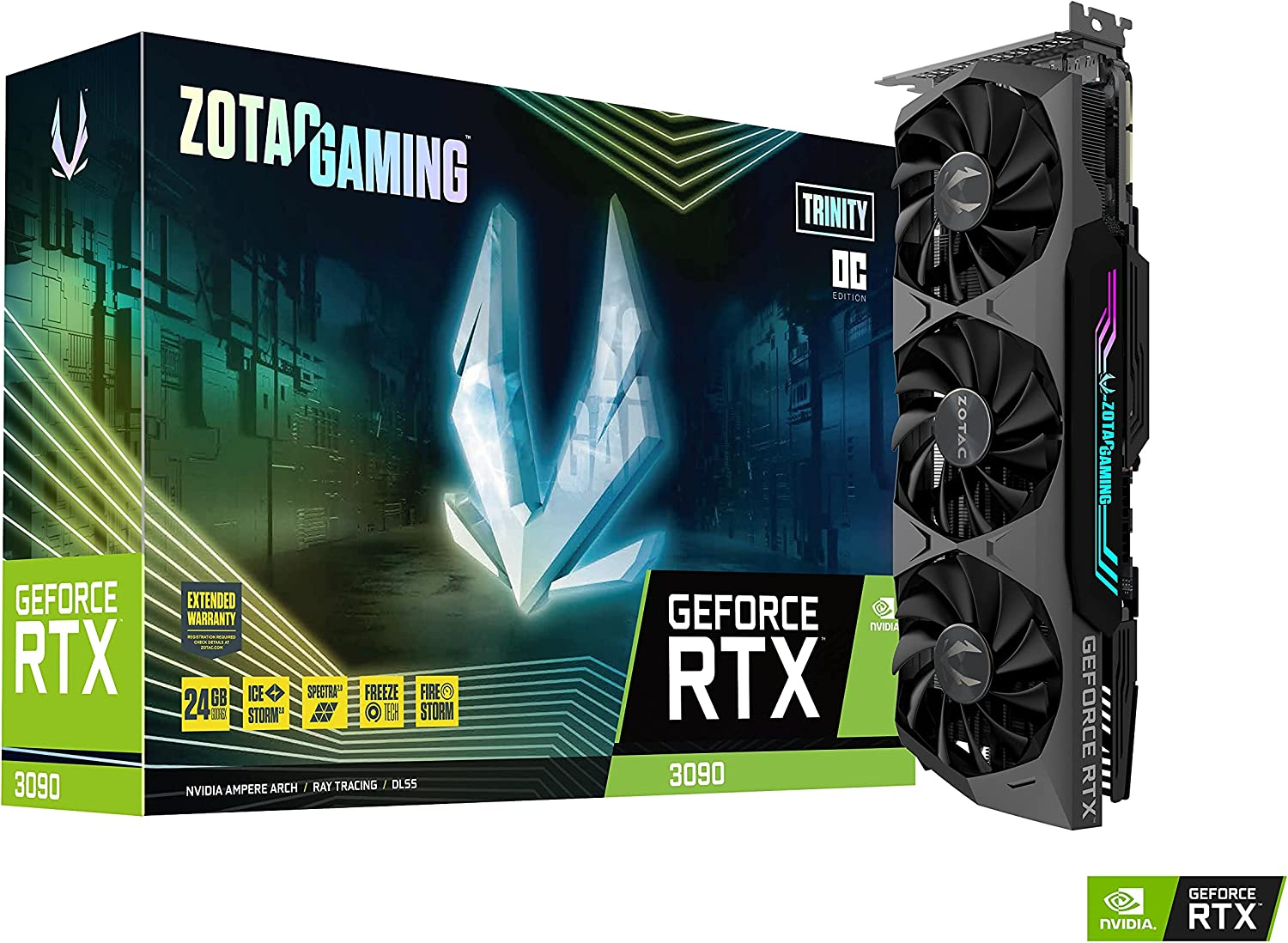 ZOTAC GAMING GeForce RTX 3090 Trinity OC 24GB GDDR6X 384-bit 19.5 Gbps PCIE 4.0 Gaming Graphics Card, IceStorm 2.0 Advanced Cooling, SPECTRA 2.0 RGB Lighting, ZT-A30900J-10P
